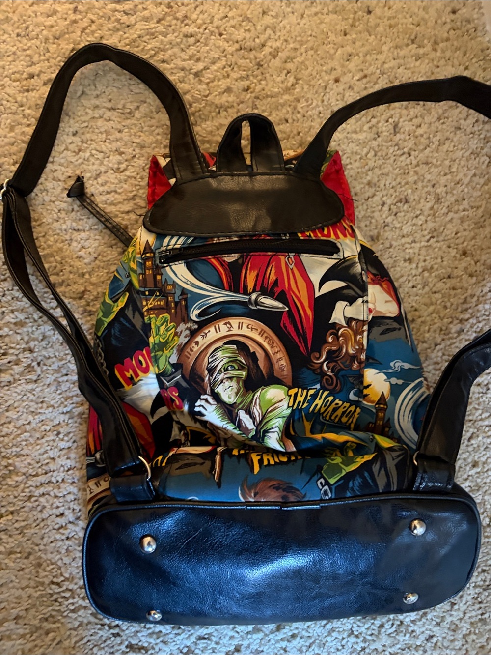 Horror Comic Print Backpack in Multi-Color - Picture 3 of 11